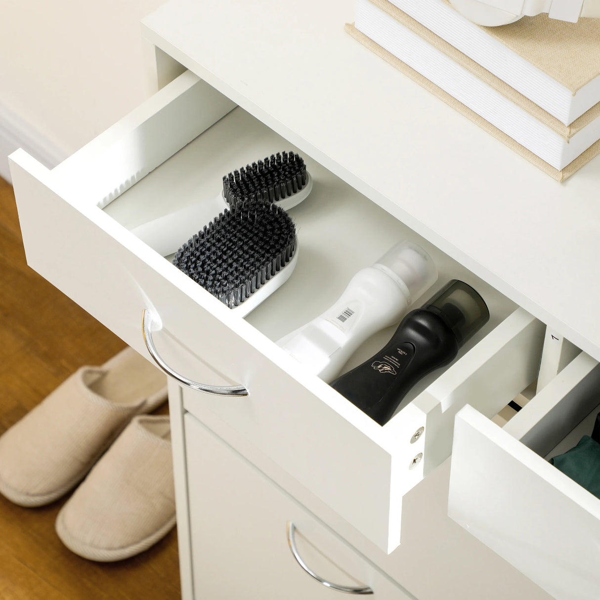 HOMCOM Narrow Shoe Storage with 2 Flip Drawers and Adjustable Shelves Shoe Cabinet Organizer for 12 Pairs of Shoes, White