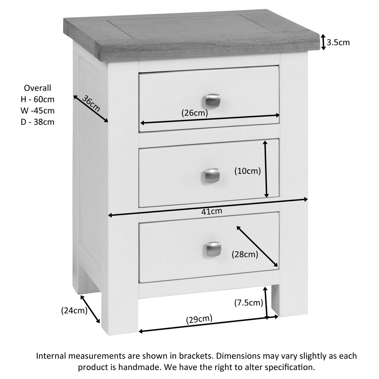3 Drawer Bedside (DPT001 - IVORY)