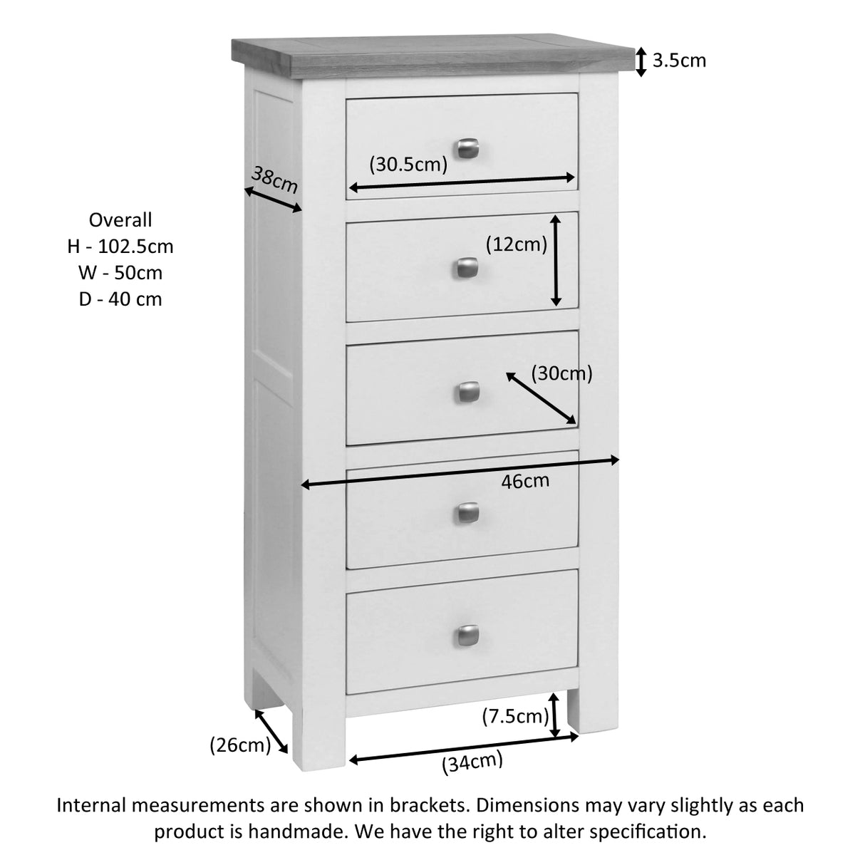 5 Drawer Tall Chest (DPT002 - IVORY)