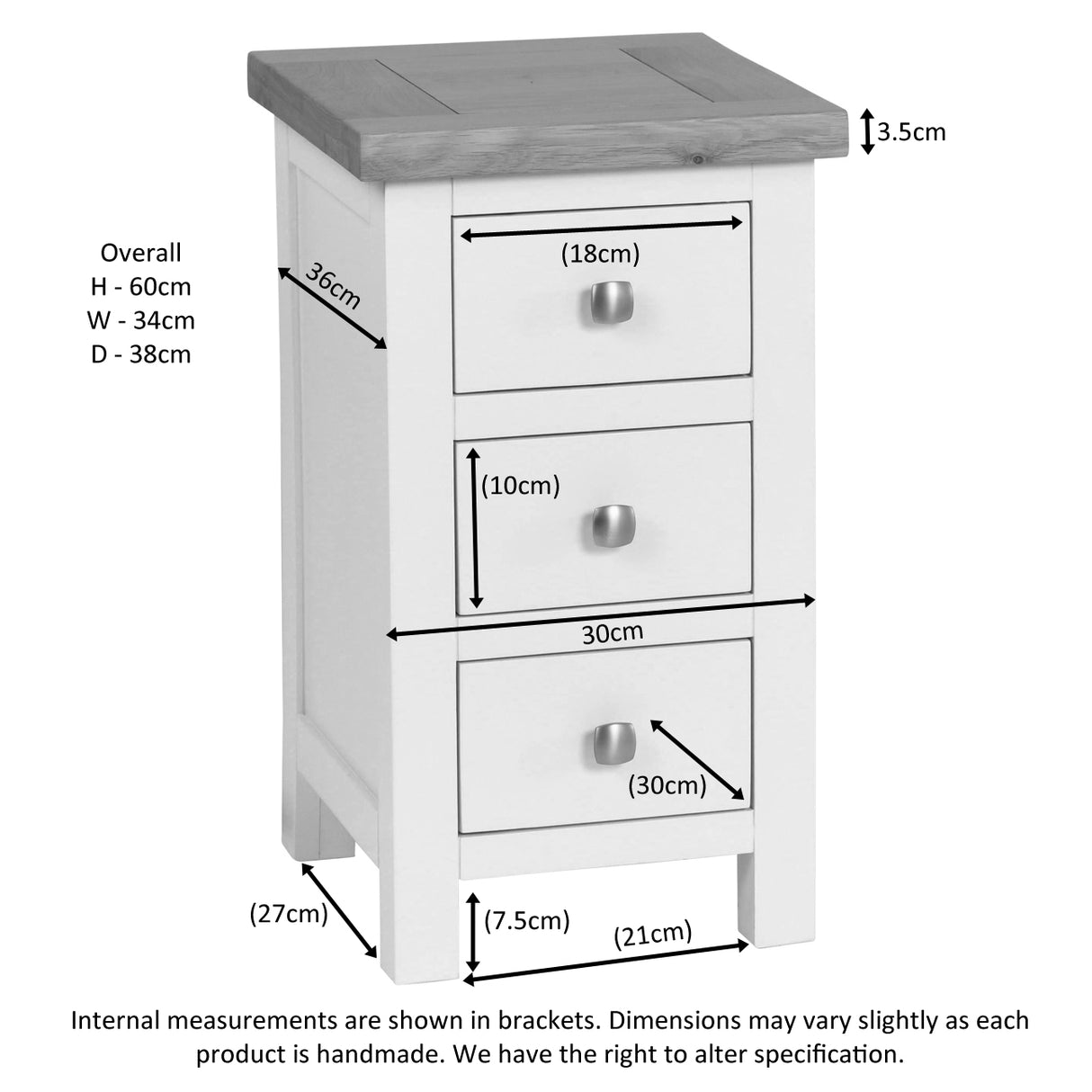 Compact 3 Drawer Bedside (DPT009 - IVORY)