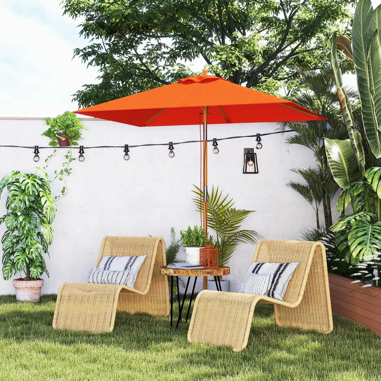Outsunny 2m Tilting Wooden Pole Parasol - Orange