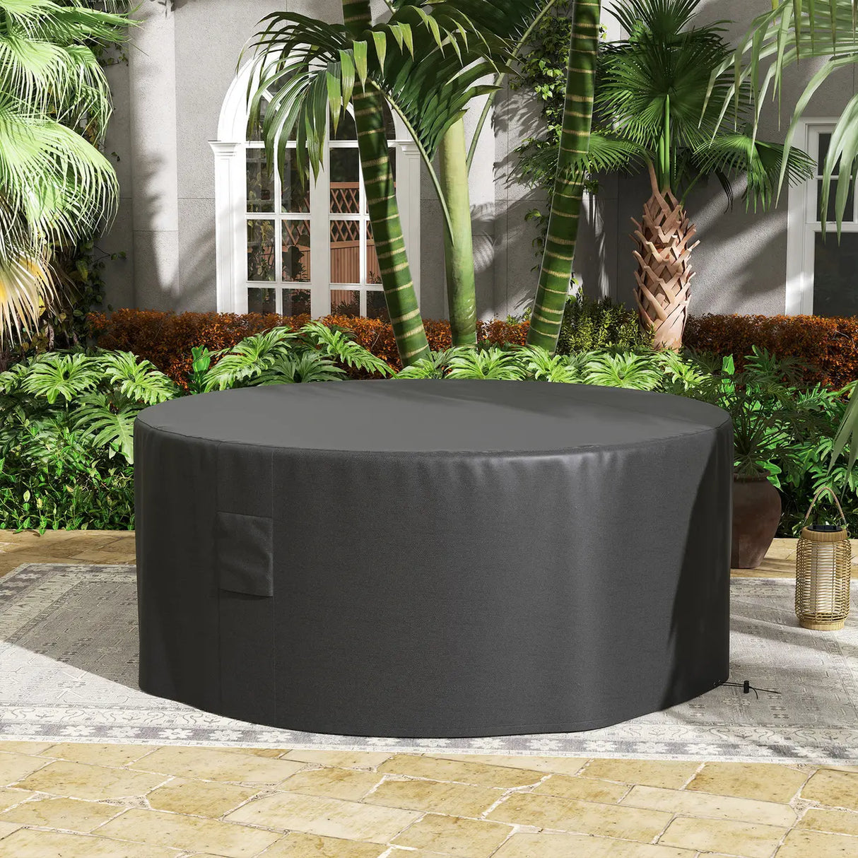 Outsunny Garden Patio Large Furniture Set Round Cover 600D Oxford Waterproof, 193 x 80H cm, Black