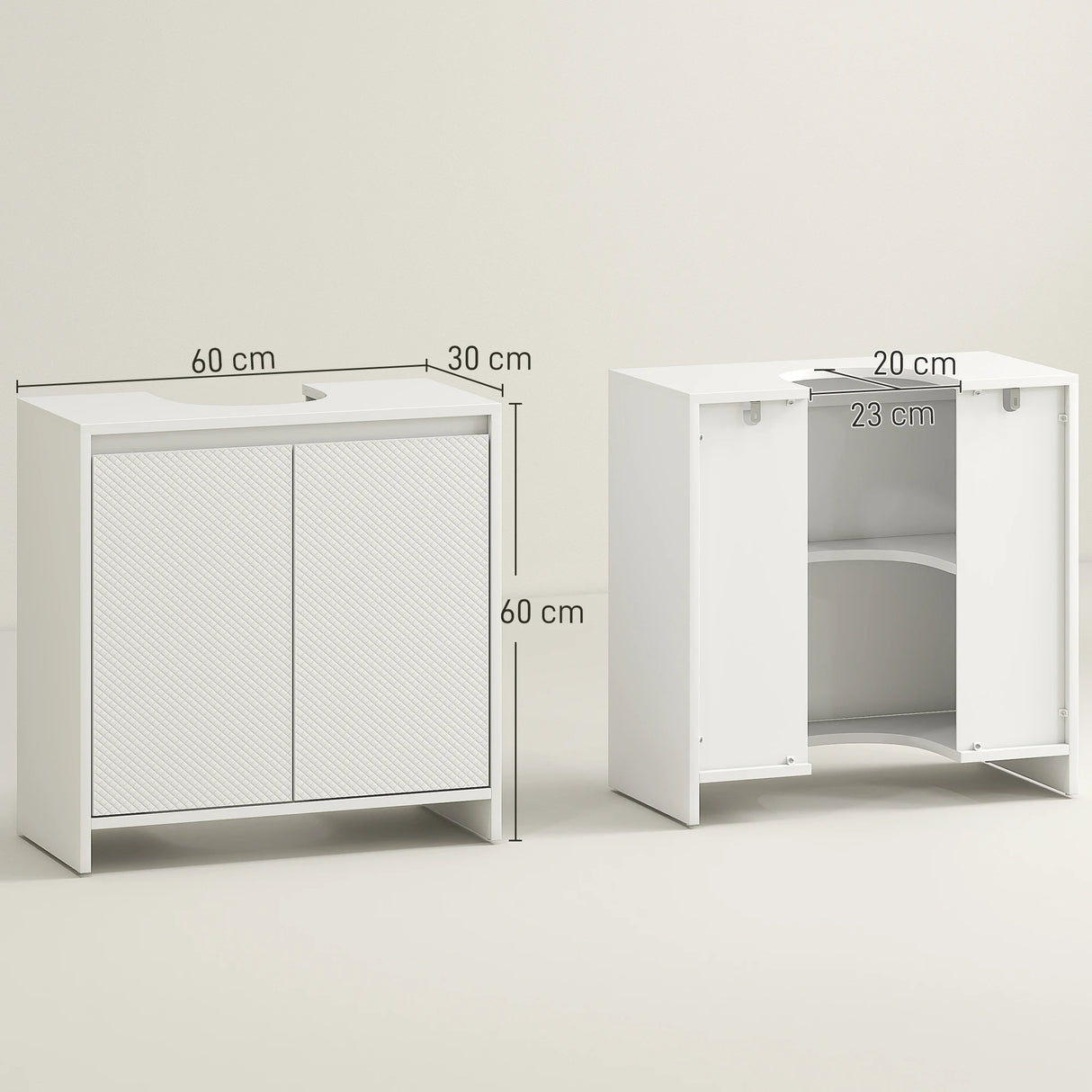 HOMCOM Under Sink Bathroom Cabinet, Freestanding Under Sink Cabinet with 2 Doors and Shelf for Basin without or with Pedestal, White
