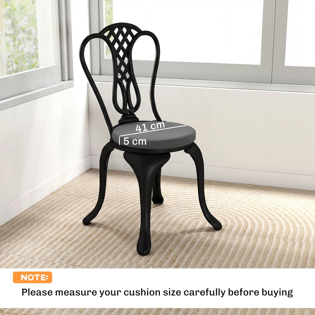 Outsunny Outdoor Bistro Chair Cushions Set of 4 with Removable Cover, 41 x 41 x 5 cm Round Seat Cushions with Ties, Dark Grey