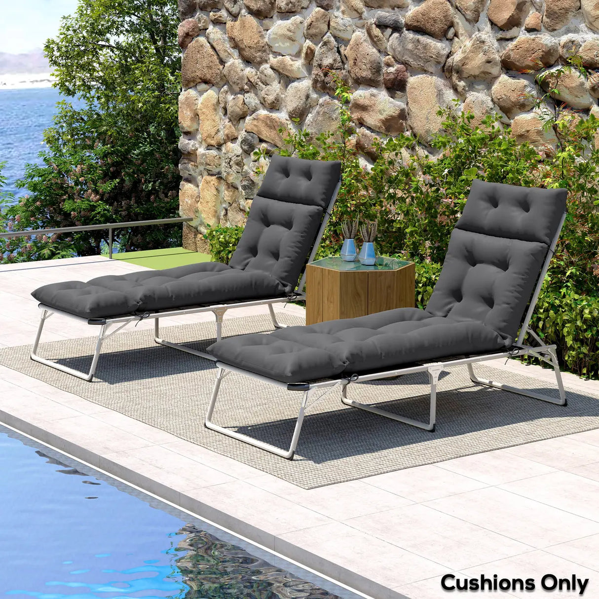 Outsunny Set of Two 190 x 56cm Sun Lounger Cushions - Dark Grey