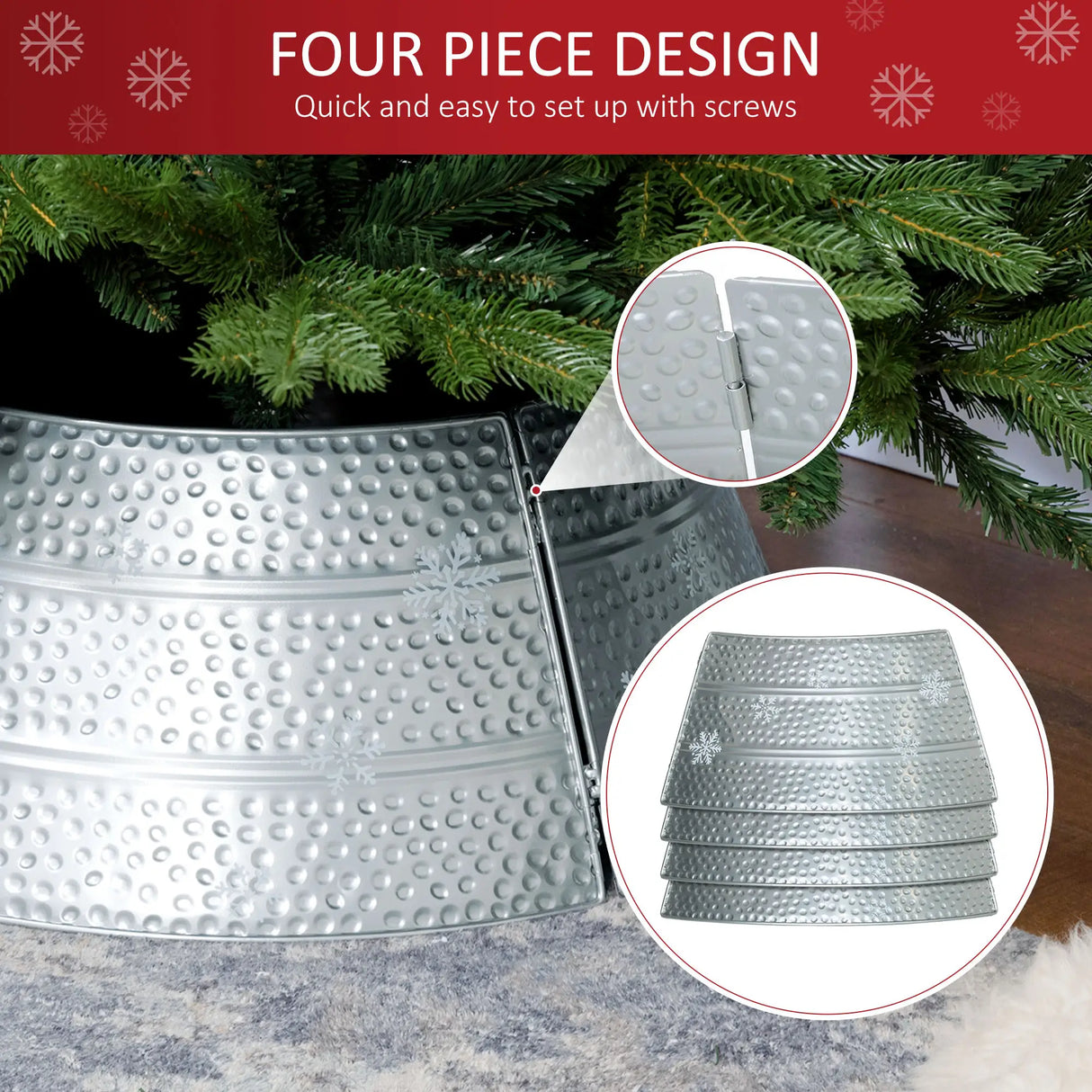 HOMCOM 66cm Hammered Steel Christmas Tree Base Collar