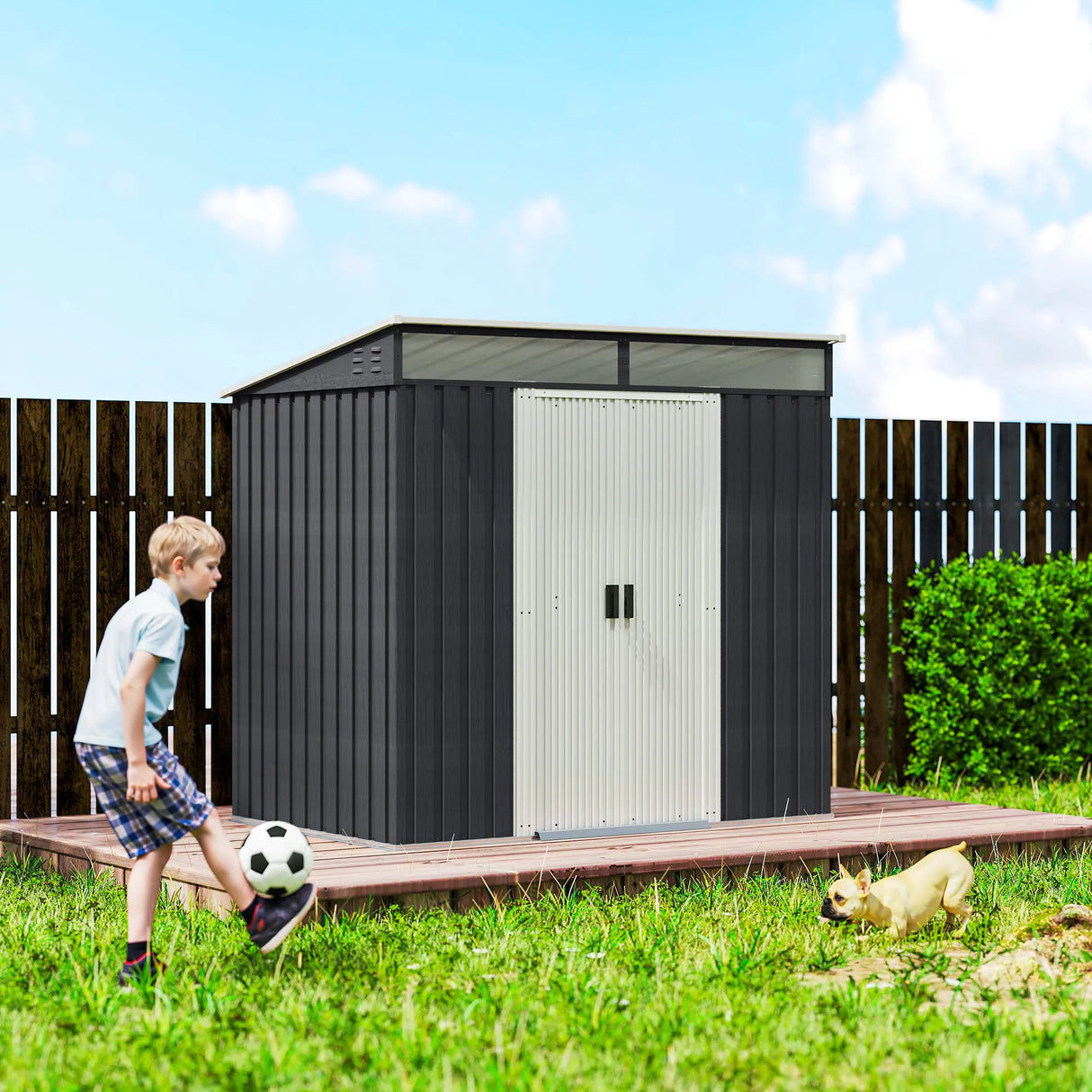 Outsunny 6.5 x 4FT Galvanised Metal Shed with Foundation Kit, Lockable Tool Garden Shed with Double Sliding Doors, Vents, Grey