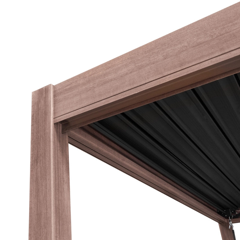 Wood Effect Aluminium Pergola with LED Lights - 3m x 3m