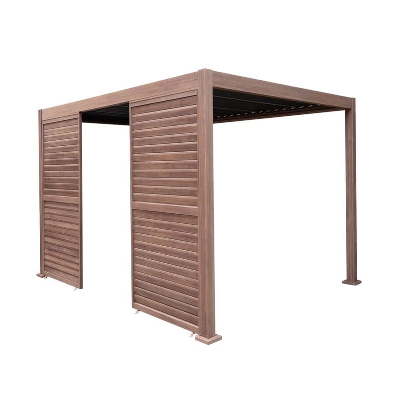 Aluminium Wood Effect Pergola 3 x 3m with 2 Louvre Panels