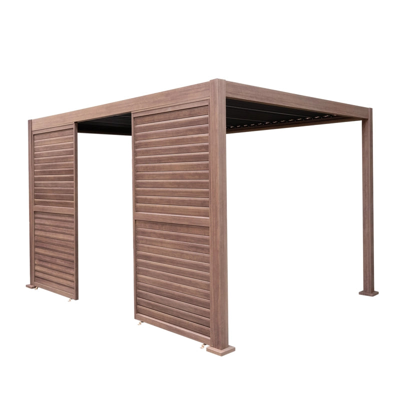 Aluminium Wood Effect Pergola 4m x 3m with 2 Louvre Panels