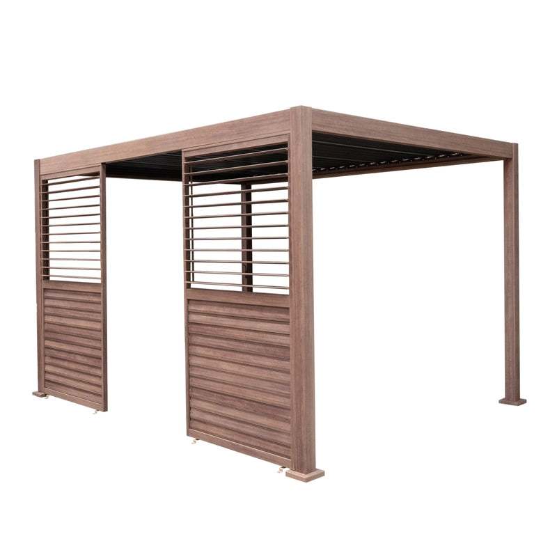 Aluminium Wood Effect Pergola 3 x 3m with 2 Louvre Panels