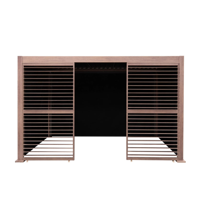 Wood Effect Aluminium Pergola With Blinds & 2 Louvre Panels - 4m x 3m