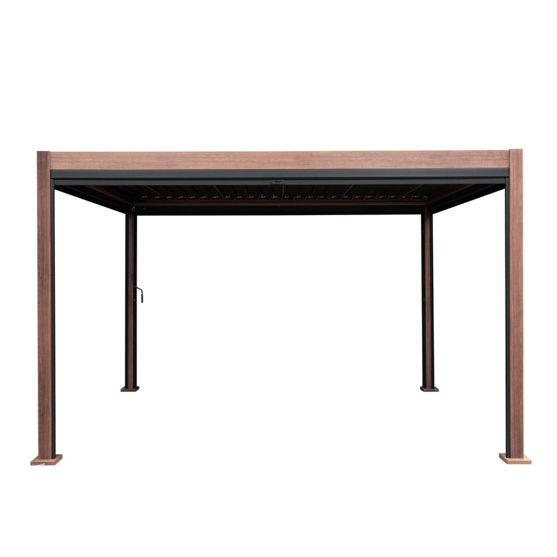 Wood Effect Aluminium Pergola With Blinds - 4m x 3m