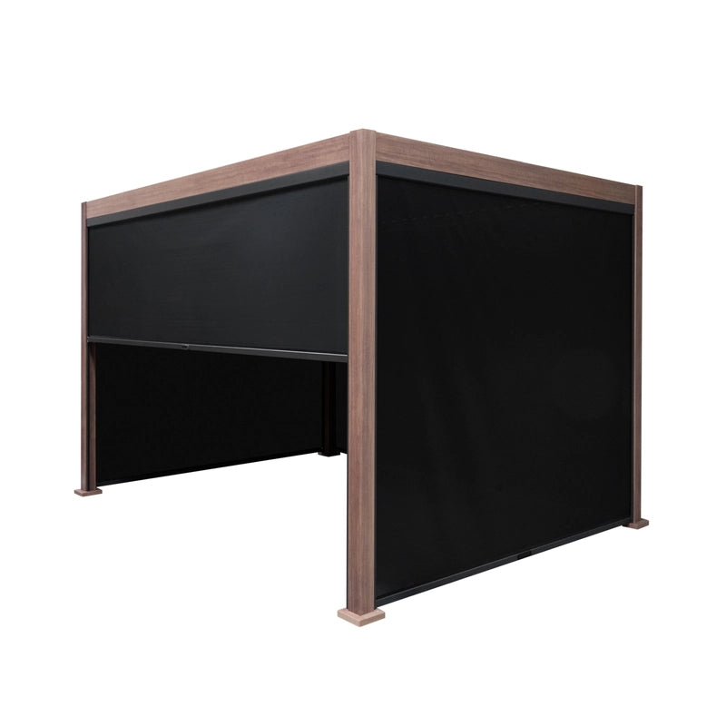 Wood Effect Aluminium Pergola With Blinds - 3m x 3m