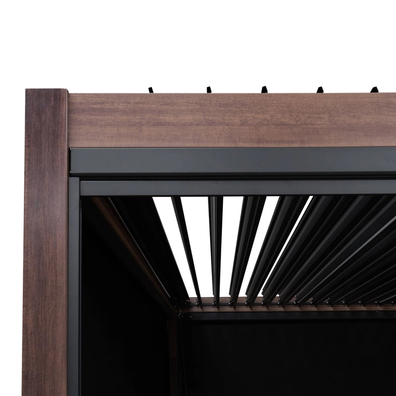 Wood Effect Aluminium Pergola With Blinds & LED Lights - 4m x 3m