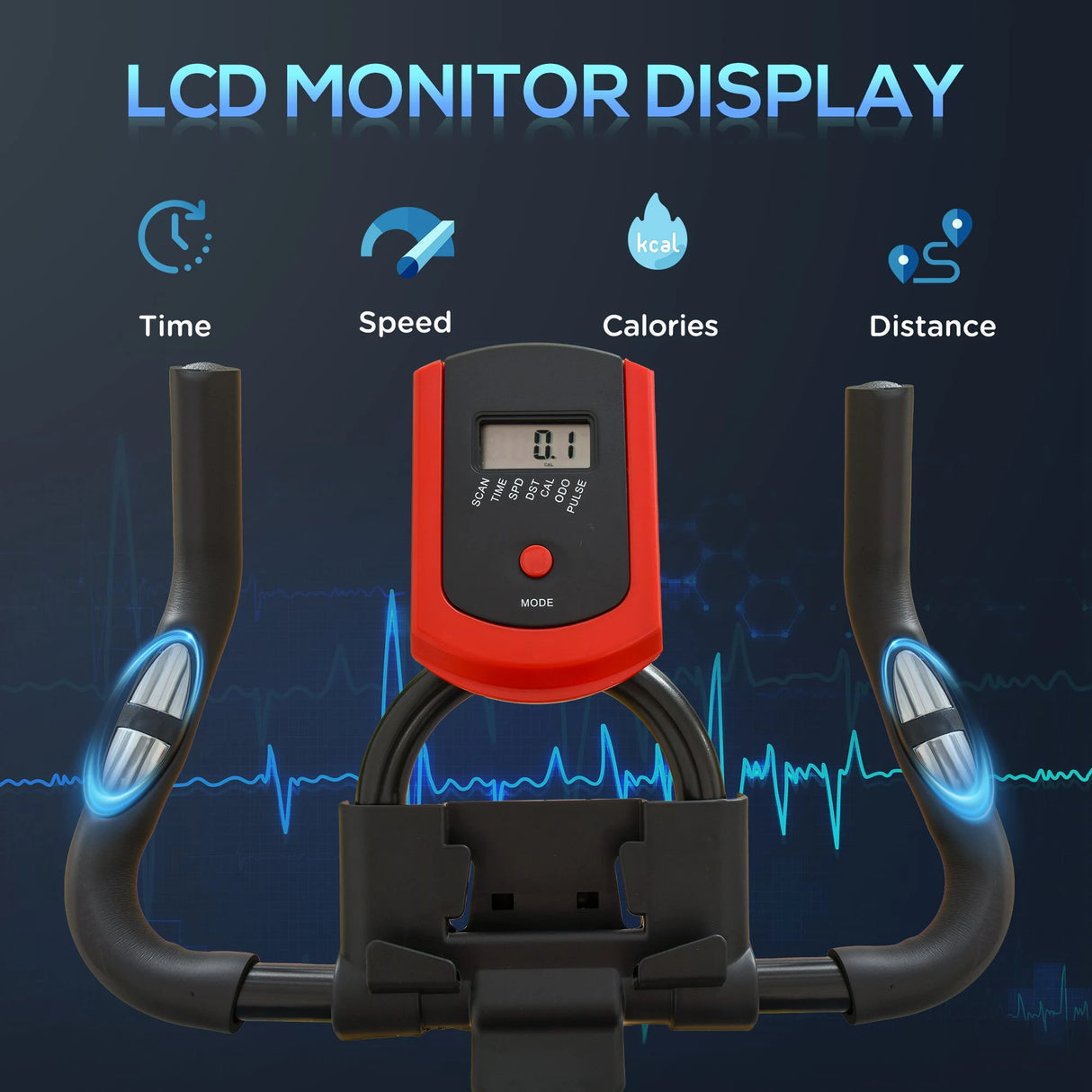 HOMCOM Indoor Upright Exercise Bike Machine, with Adjustable Seat, Resistance, Handlebar, LCD Display