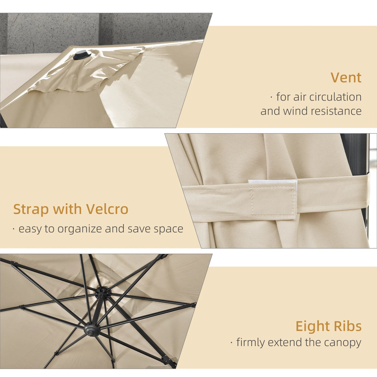 Outsunny 2.7 x 2.7 m Cantilever Parasol, Square Overhanging Umbrella with Cross Base, Crank Handle, Tilt, 360 Rotation and Aluminium Frame, Cream White