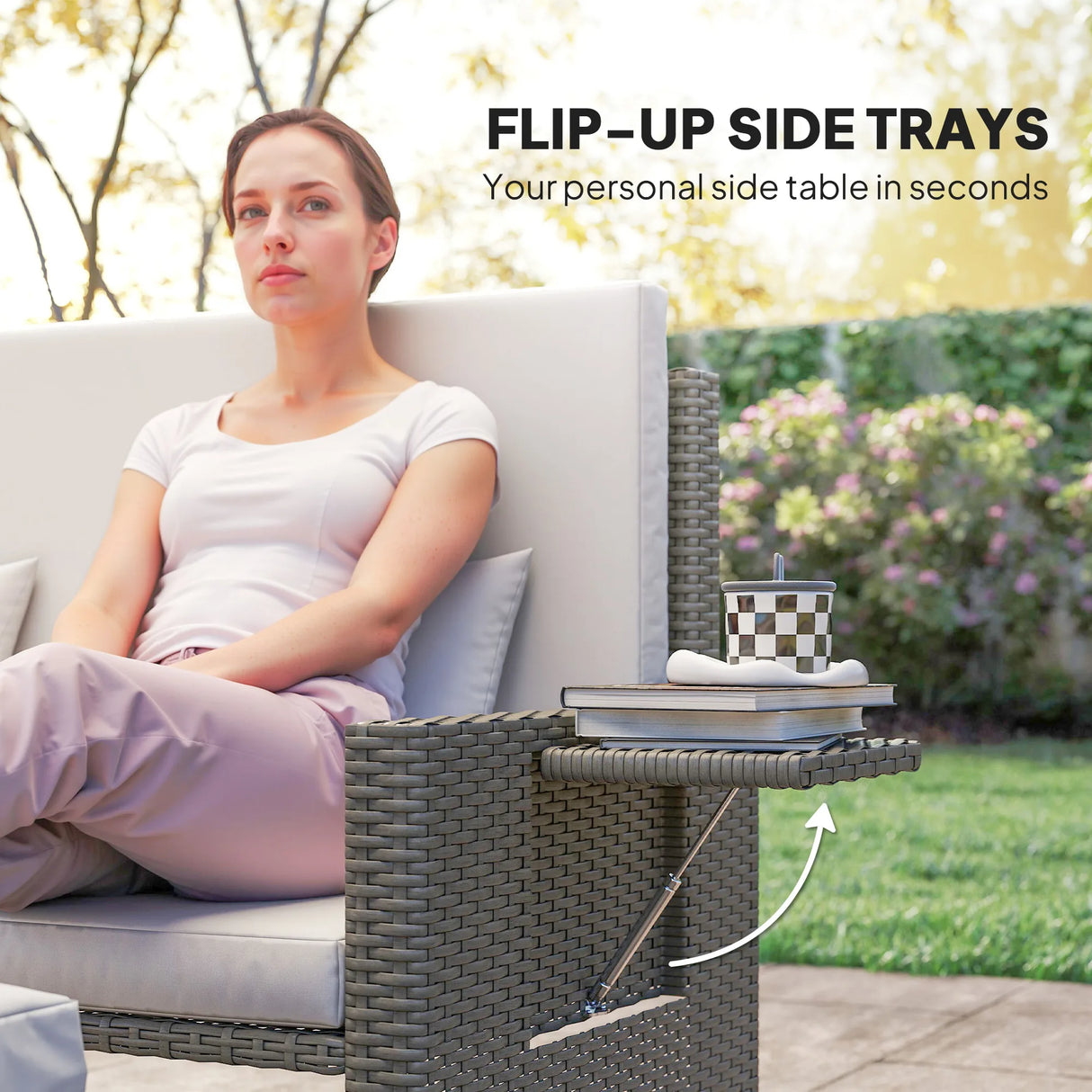 Outsunny Rattan Day Bed, with Footstool - Light Grey