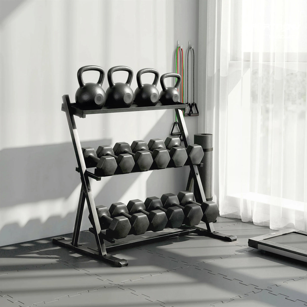 SPORTNOW 3-Tier Adjustable Dumbbell Rack, Heavy-Duty Weight Rack for Dumbbells, Kettlebells and Multiple Balls, Space-Saving Weight Storage Stand for Home Gym, 200 KG Capacity