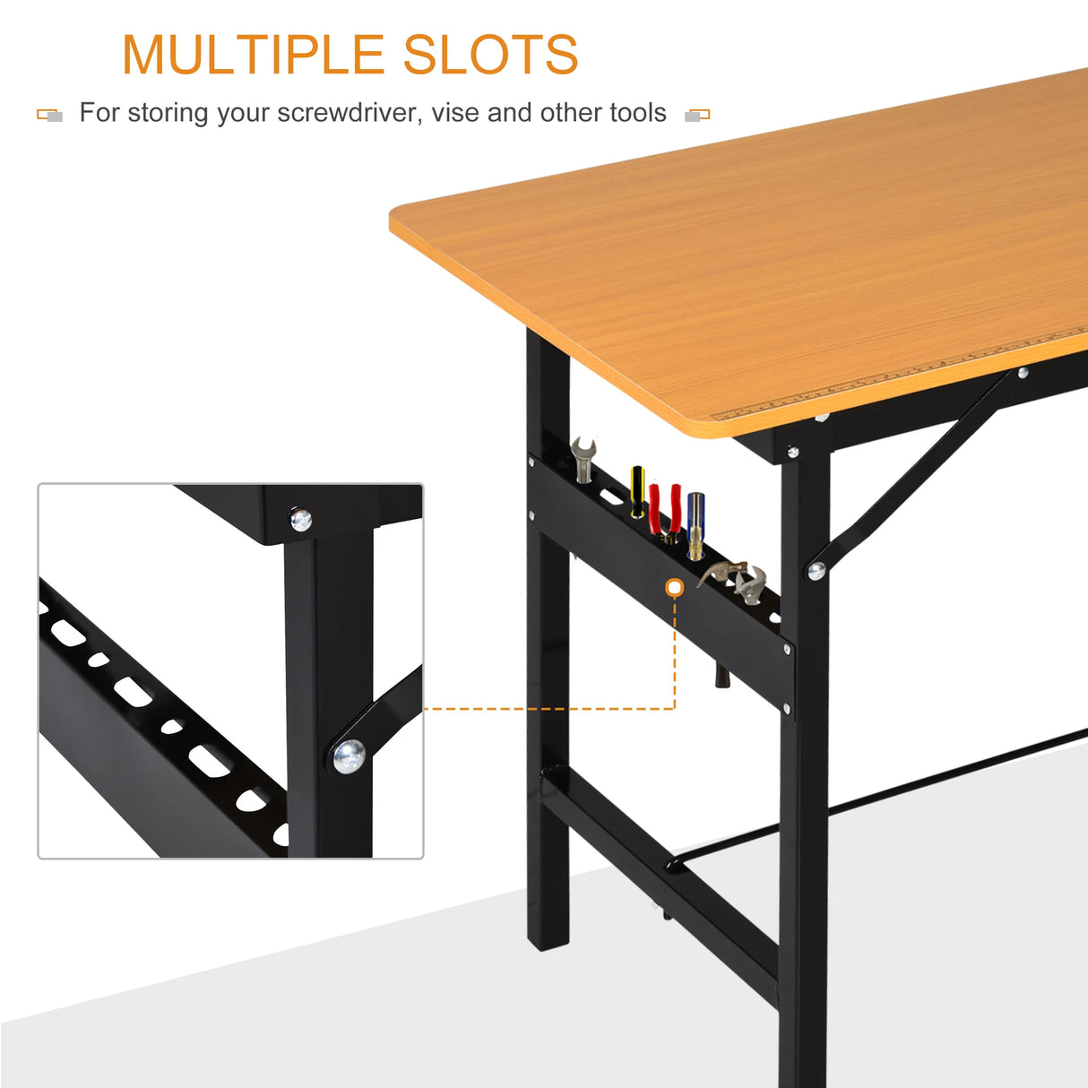 HOMCOM 100 cm Foldable Garage Work Bench, Craft Table MDF Workstation, Heavy-duty Steel Frame with Ruler, Protractor