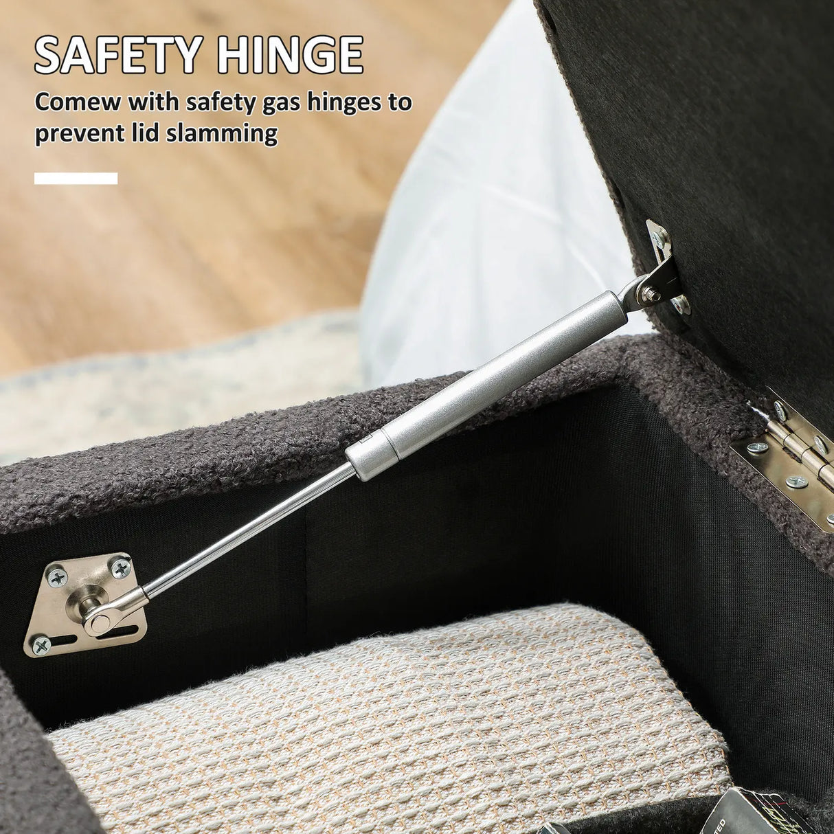 HOMCOM 57L Teddy Fleece Storage Ottoman - Dark Grey