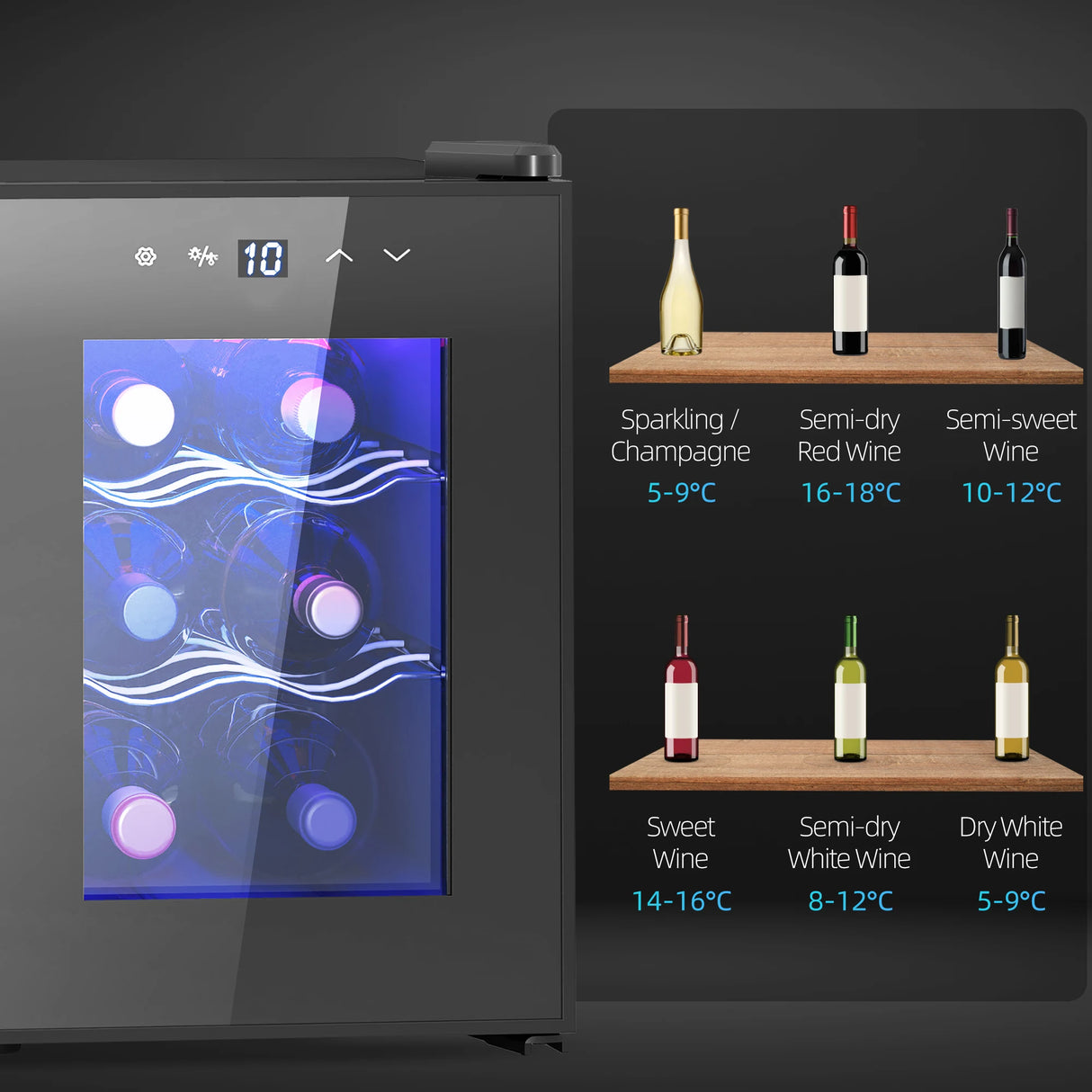 HOMCOM Six Bottle 8-18 Countertop Wine Fridge - Black