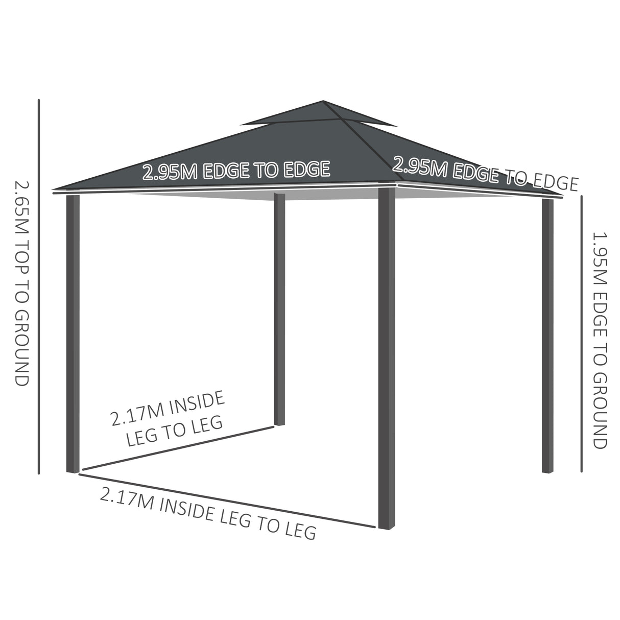 Outsunny 3 x 3 m Garden Gazebo Double Roof Marquee Patio Wedding Party Tent Canopy Shelter with Sidewalls, (Dark Grey)