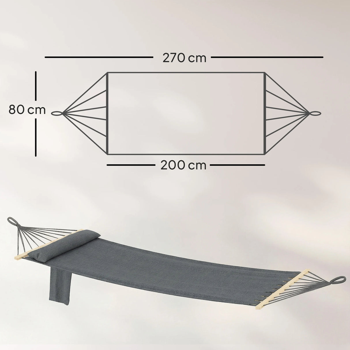 Outsunny Cotton Hammock, Soft Portable Swing Sleeping w/ Headrest & Side Pocket, Dark Grey