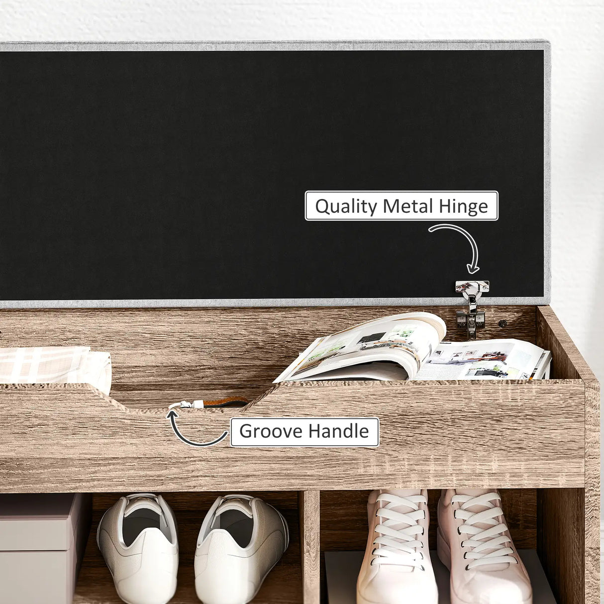 HOMCOM Shoes Cabinet Bench Hidden Storage Padded Seat Organiser Footwear Rack Hallway Grey Wood Grain