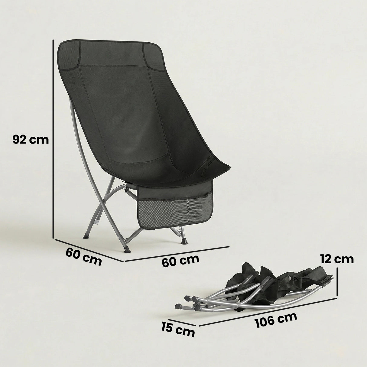 Outsunny Camping Chair for Adults Heavy Duty Folding Camp Chair with Side Pocket and Carry Bag Black