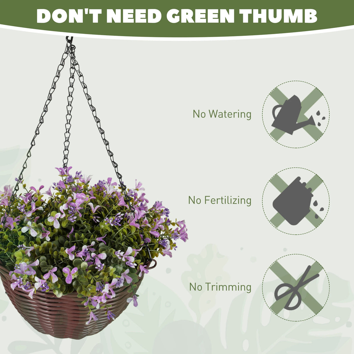 HOMCOM Artificial Flowers in Basket Set of 2, Artificial Hanging Baskets with 75 Leaves and 15 Flowers in Pot, Decorative Plant for Home Office Decor, Purple