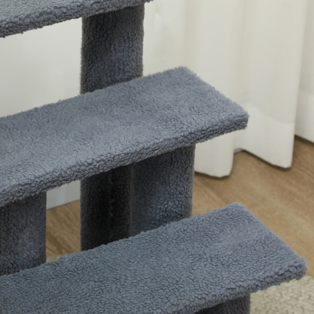 PawHut Dog Steps for Bed 4 Step Pet Stairs for Sofa Dog Cat Climb Ladder 63x43x60 cm Grey