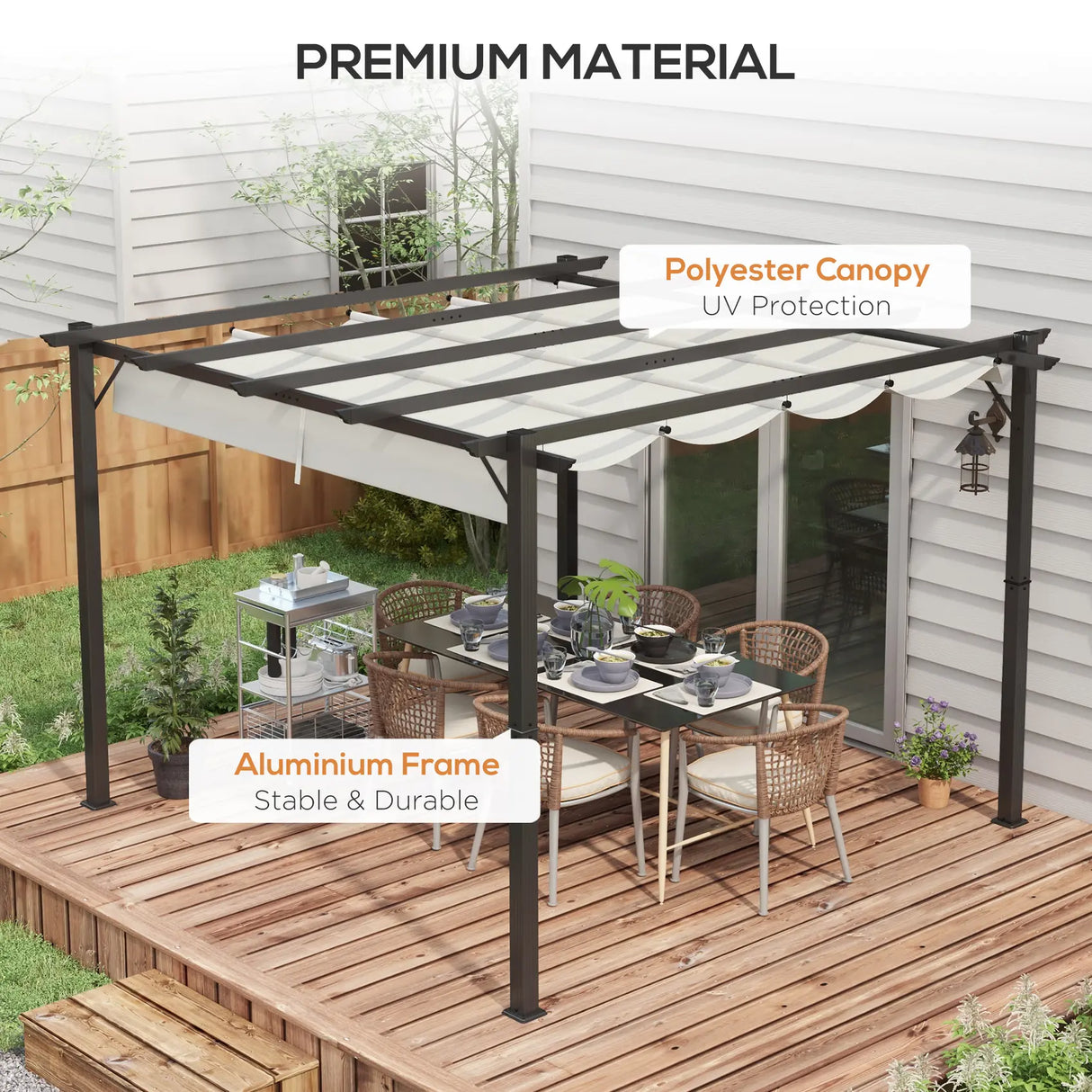Outsunny 3 x 3 Pergola with Retractable Roof Aluminium Canopy for Garden, Light Grey