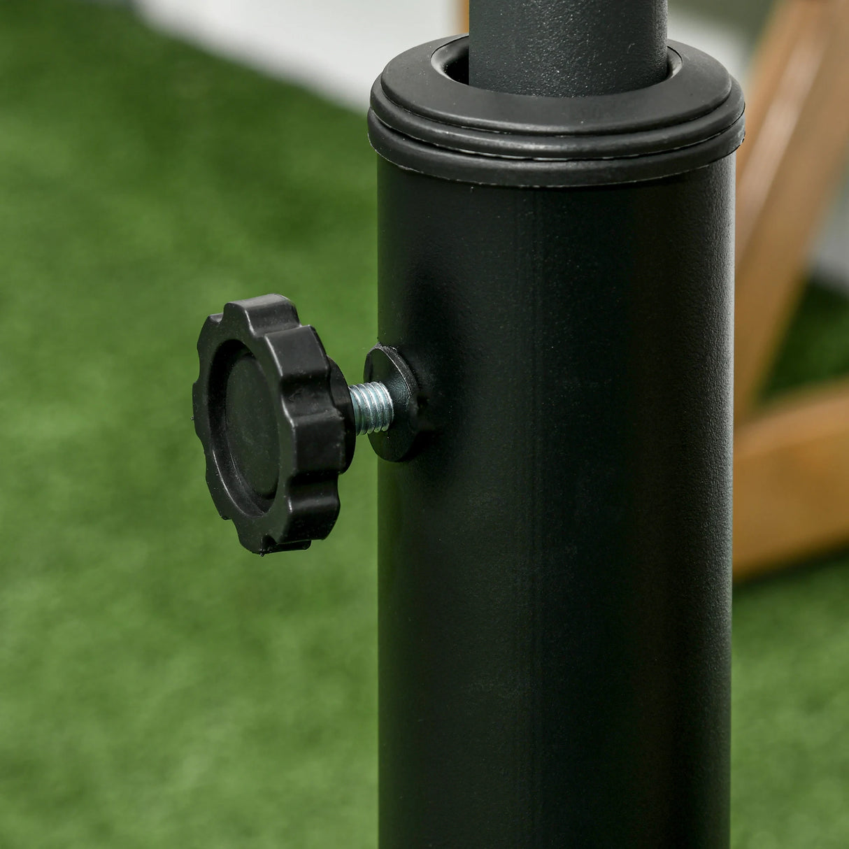 Outsunny 23.5kg Resin Garden Parasol Base with Wheels and Retractable Handles, Round Outdoor Market Umbrella Stand Weight for Poles of 38mm to 48mm, Black