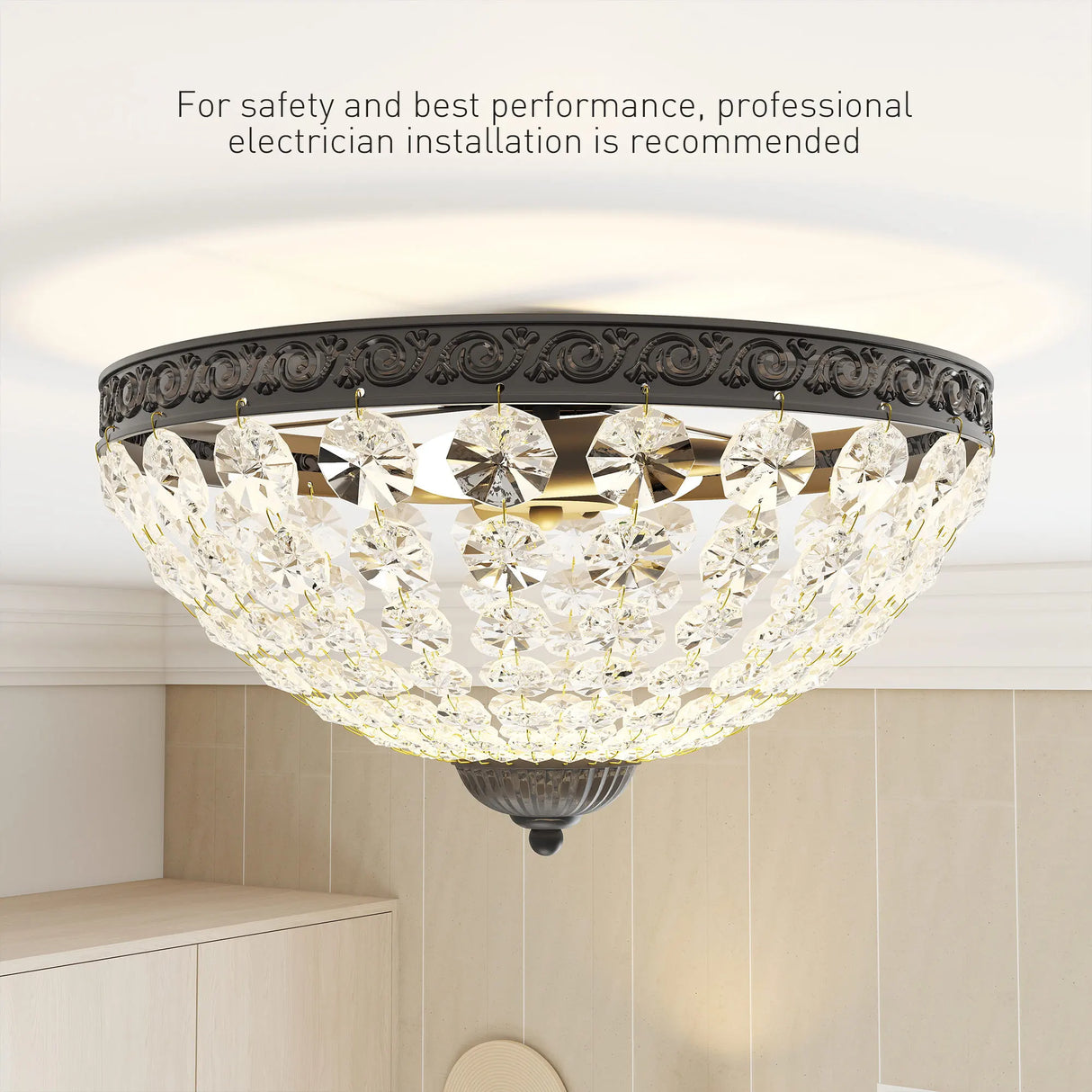 HOMCOM Crystal Chandelier Ceiling Light with 168 Octagonal Beads, Vintage 2-Light Flush Mount Ceiling Light for Living Room, Bedroom, Hallway, Dining Room, Black