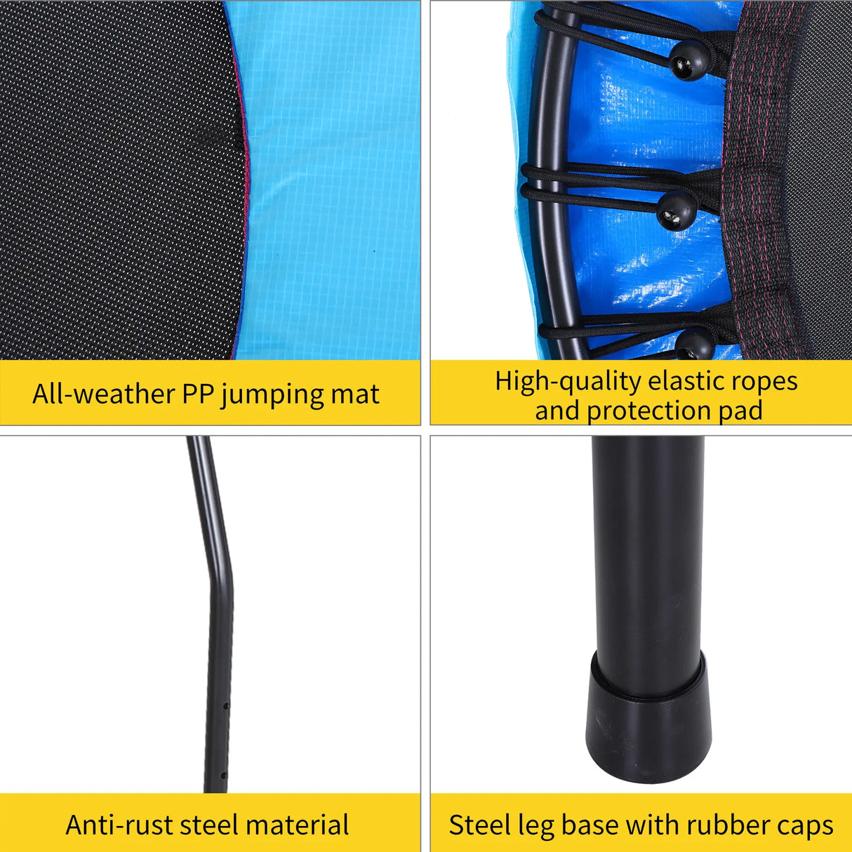 HOMCOM 40" Fitness Trampoline with Adjustable Handle, Rebounder Trampoline, Mini Jumper for Indoor Exercise Workout, Blue