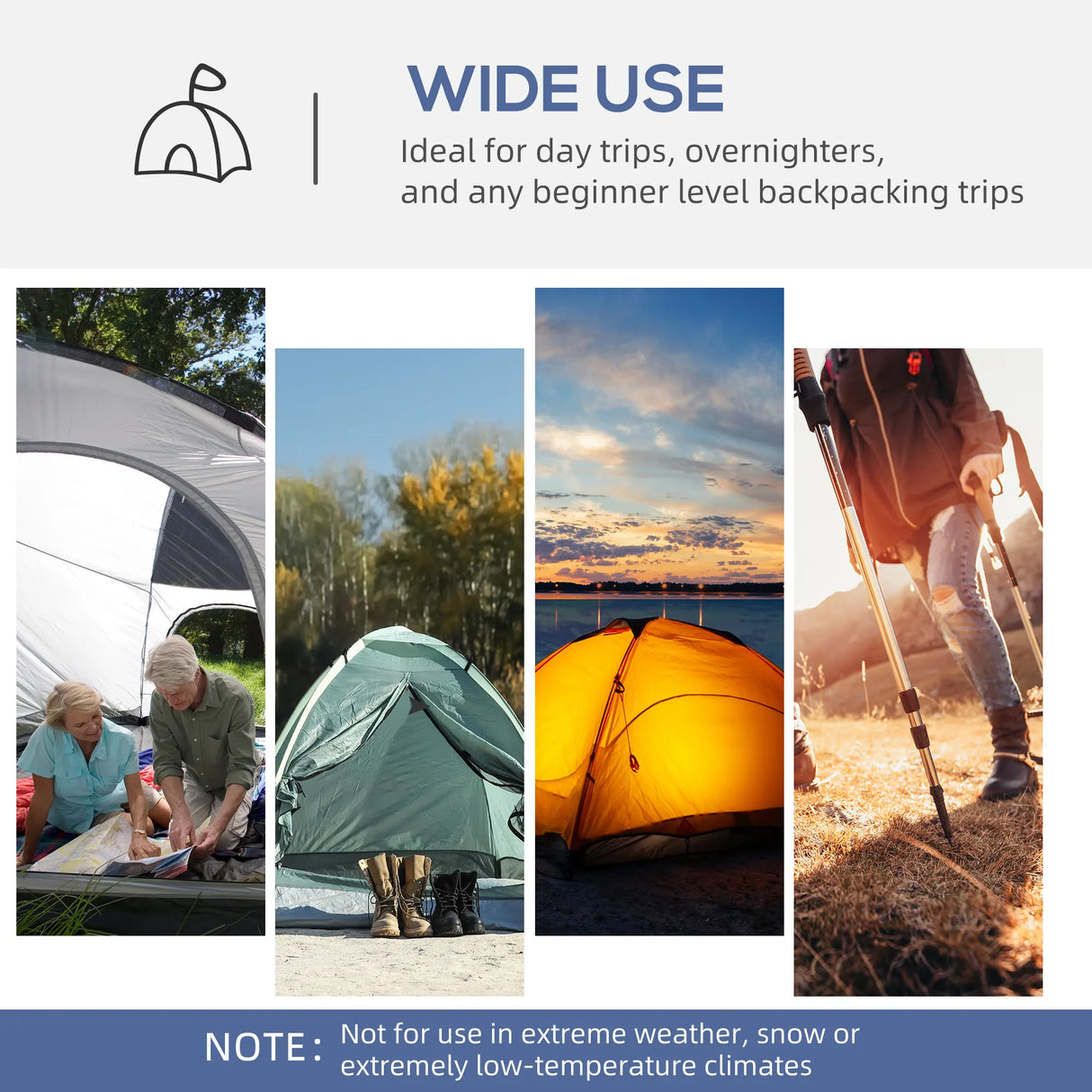Outsunny Dome Tent for 6-8 Person, Camping Tent with 4 Zipped Mesh Doors, Removable Oxford Cloth, Lamp Hook, Portable Carry Bag, White and Blue