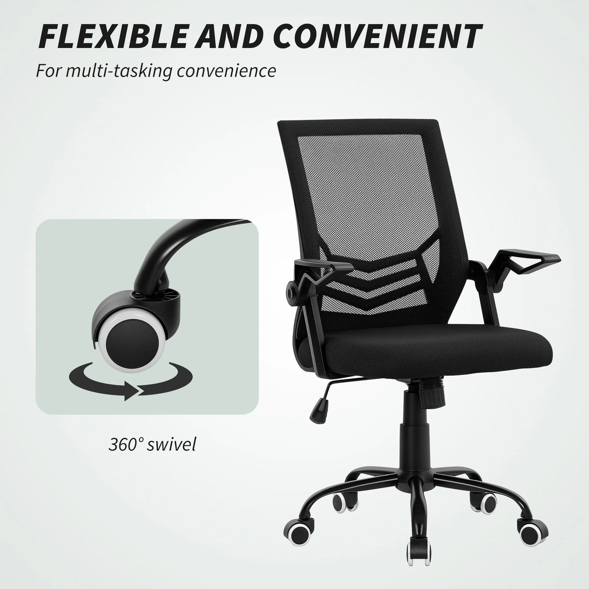 Vinsetto Mesh Office Chair, Computer Desk Chair with Flip-up Armrests, Lumbar Back Support and Swivel Wheels, Black