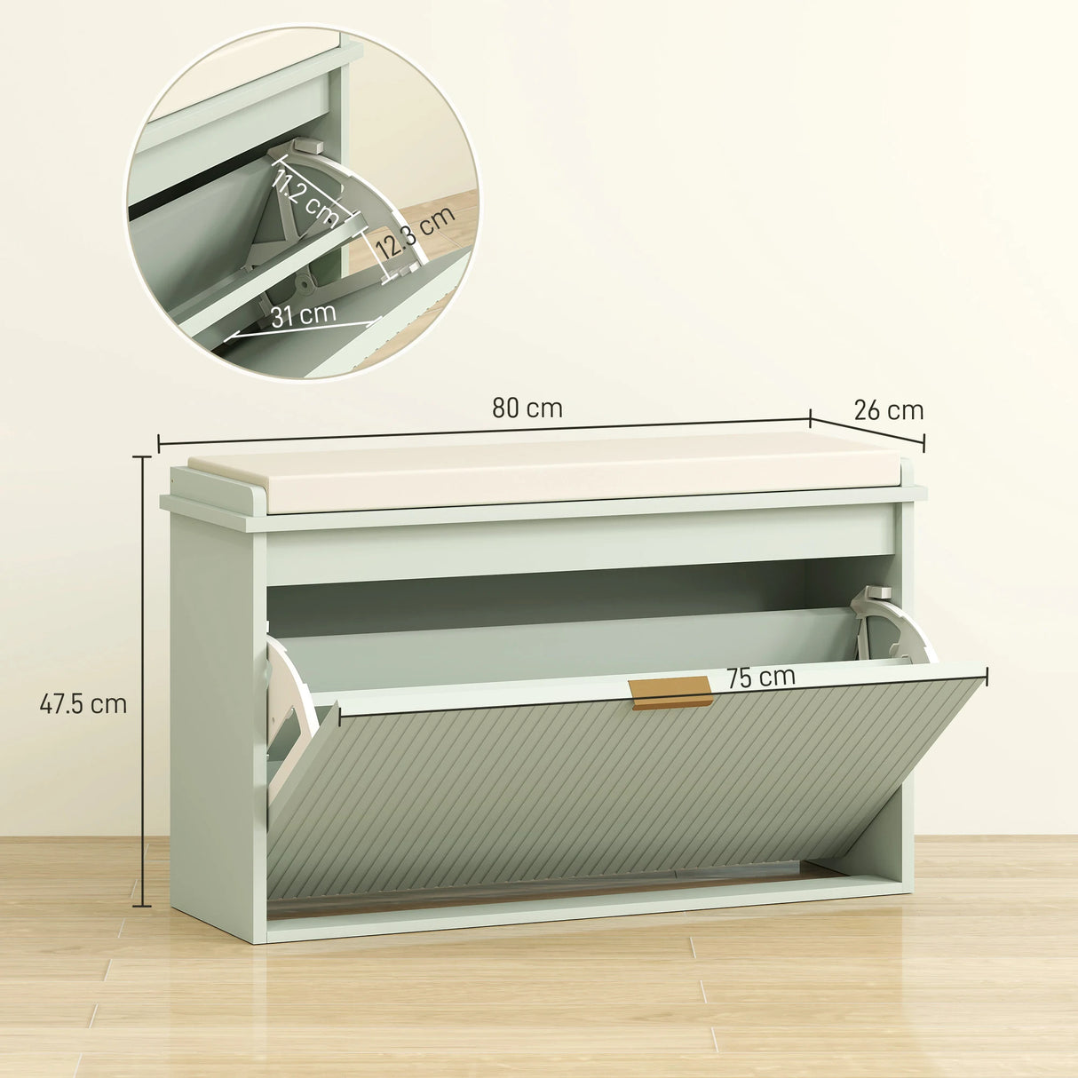 HOMCOM Elegant Eight Shoe Bench, with Top Seat - Green