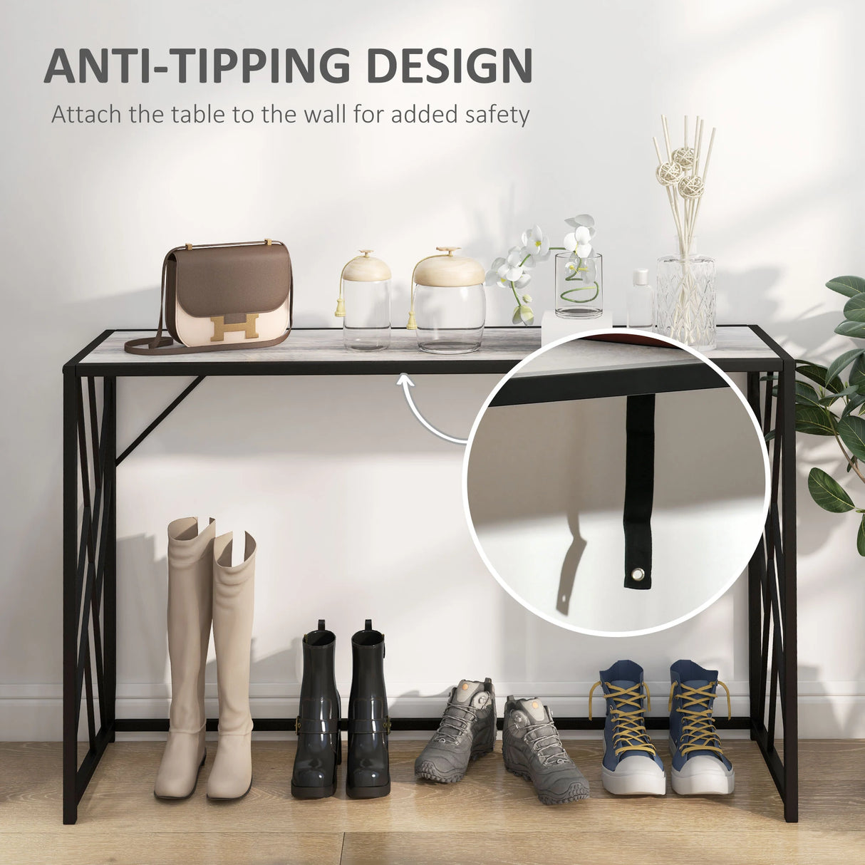 HOMCOM Console Table, Industrial Sofa Table with Metal Frame for Living Room, Hallway, 120 cm, Grey