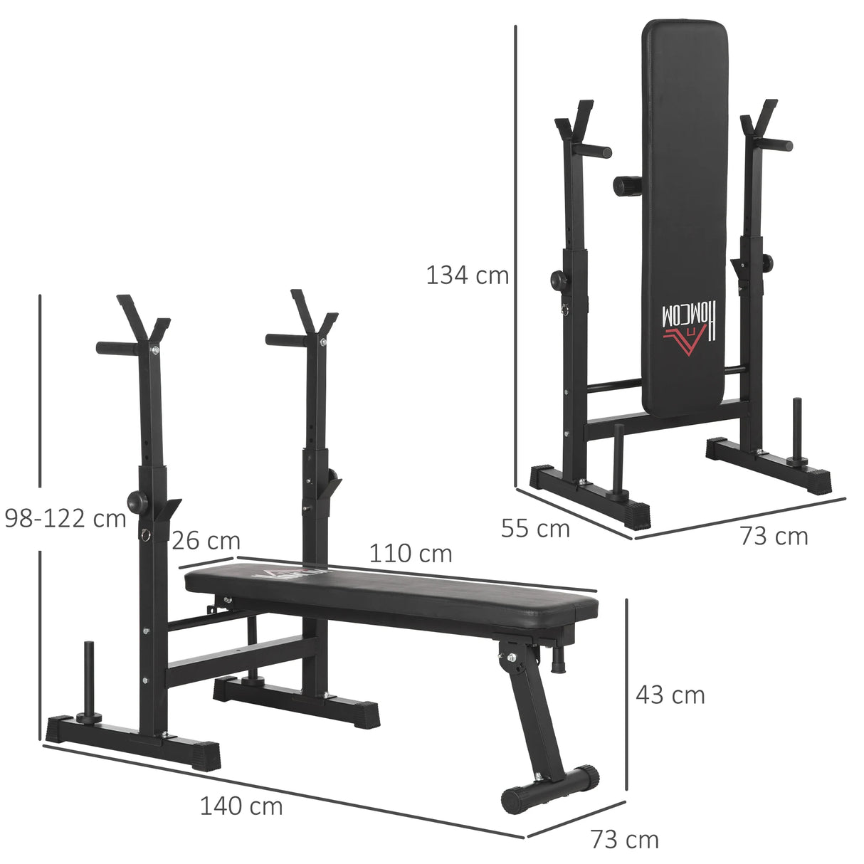 HOMCOM Adjustable Weight Bench, Foldable Bench, with Barbell Rack, Black