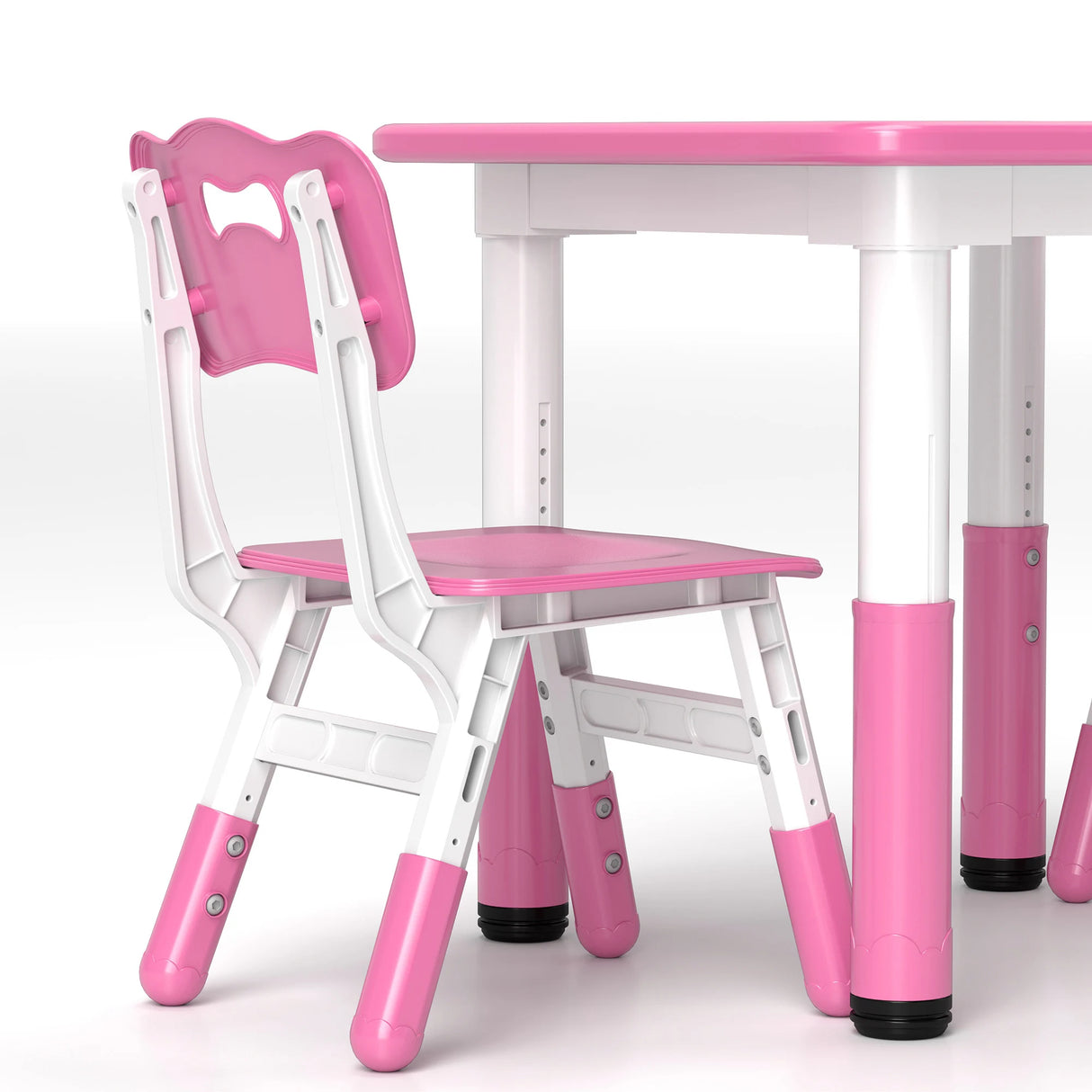 AIYAPLAY Height Adjustable Toddler Table and Chair Set, 3-Piece Children Activity Table w/ 2 Chairs for Playroom, Bedroom - Pink