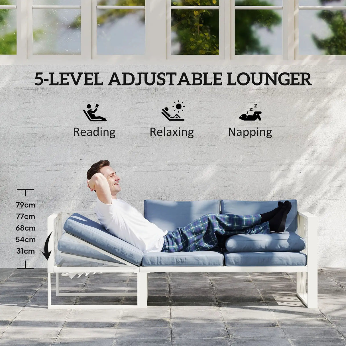 Outsunny Four-Piece L Shaped Garden Furniture Set with 5-Level Adjustable Lounger - Grey