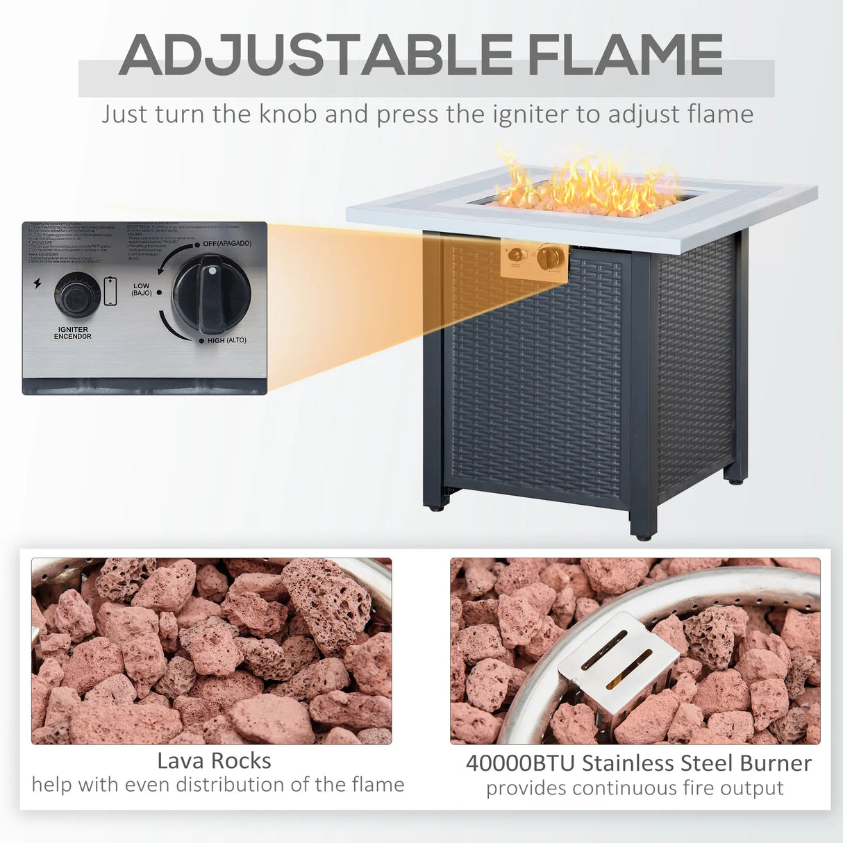 Outsunny 71 x 71cm 40000 BTU Gas Firepit Table - Black/Grey