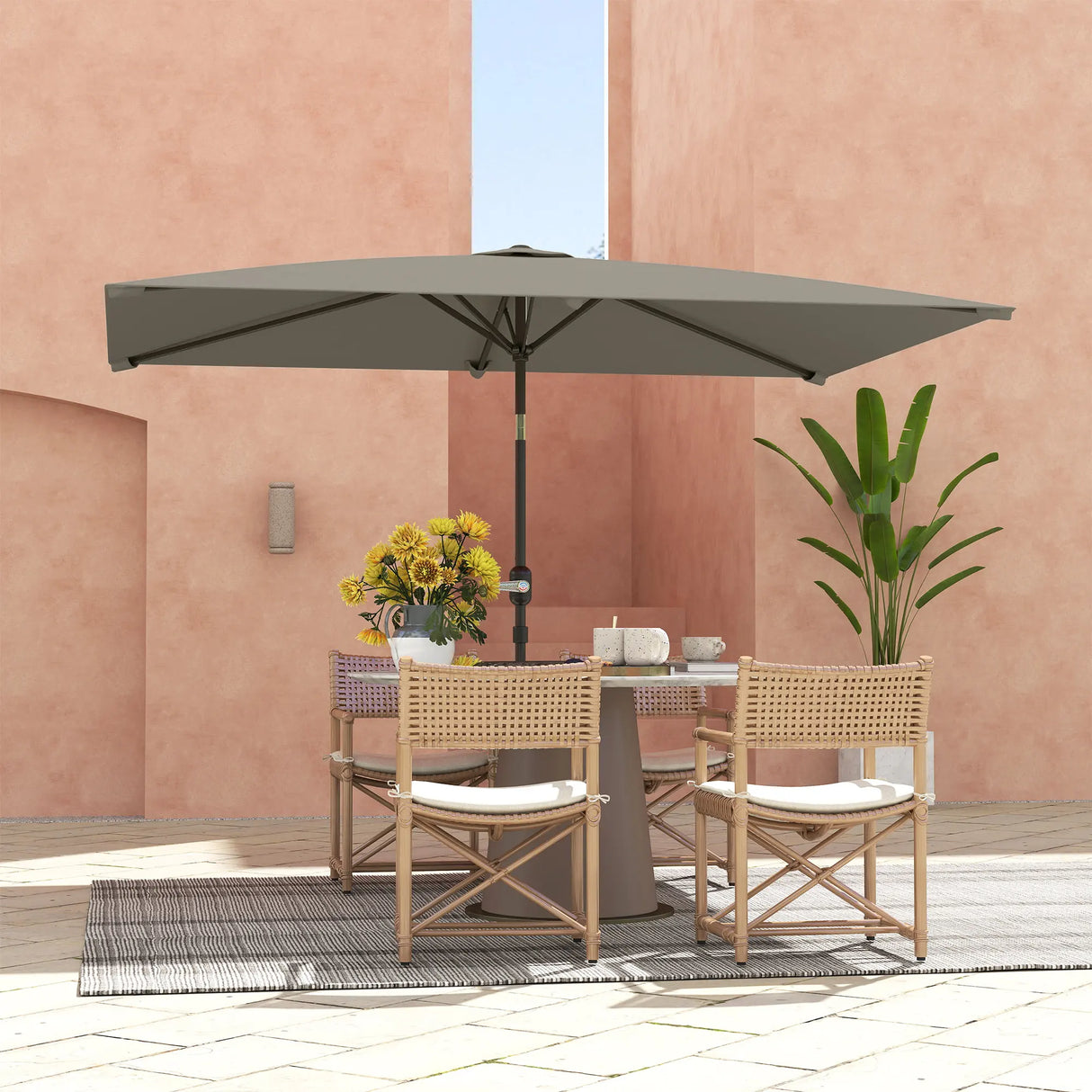 Outsunny 3x2m Patio Parasol Garden Umbrellas Canopy with Aluminium Tilt Crank Rectangular Sun Shade Steel, Light Grey