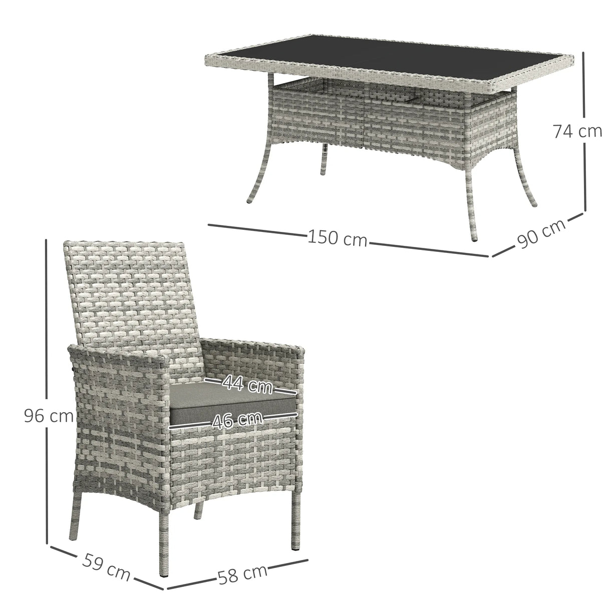 Outsunny Seven-Piece Rattan Dining Set - Mixed-Grey