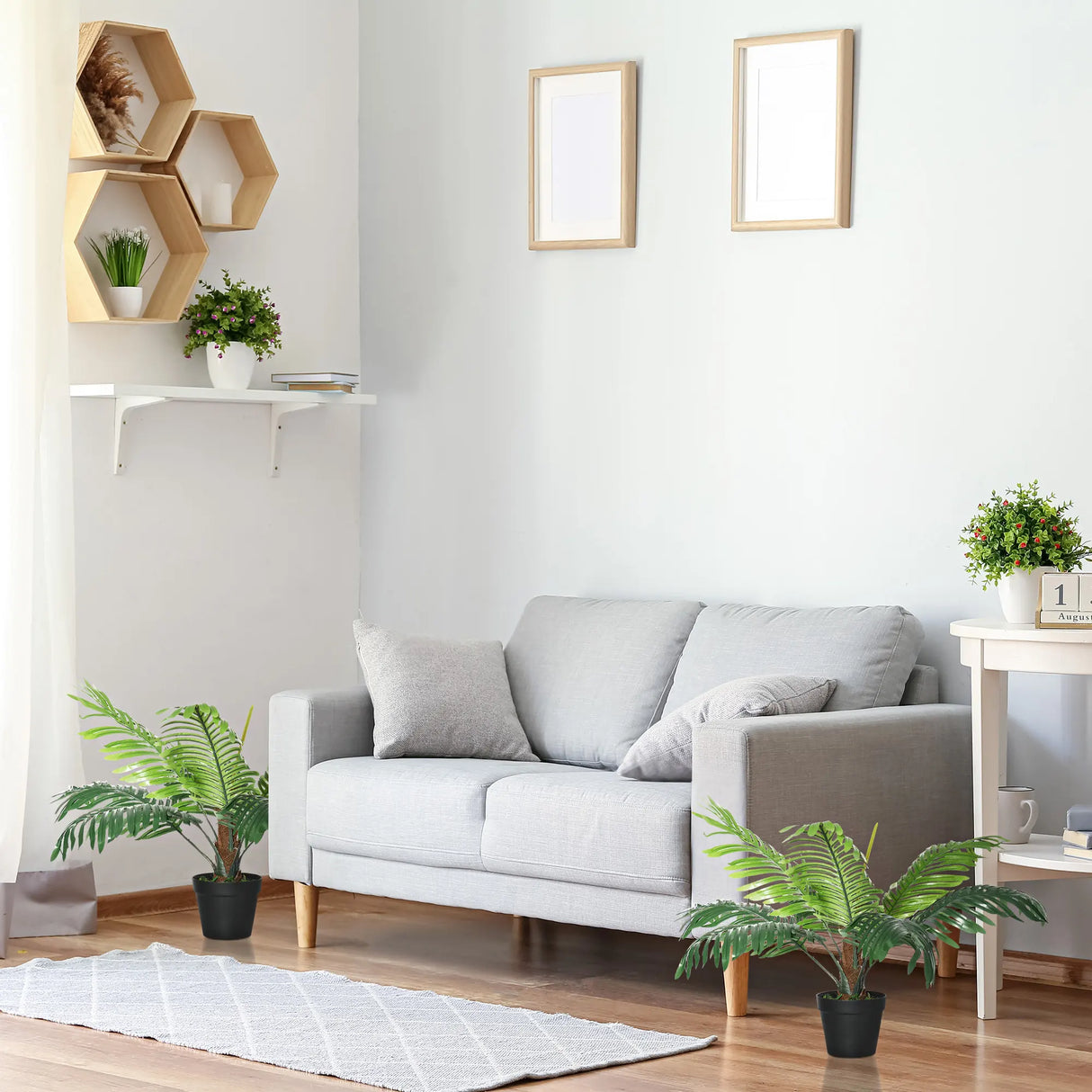 Outsunny 2 Pack 60cm Artificial Palm Tree Decorative Plant with Nursery Pot, Fake Tropical Tree for Indoor Outdoor Dcor