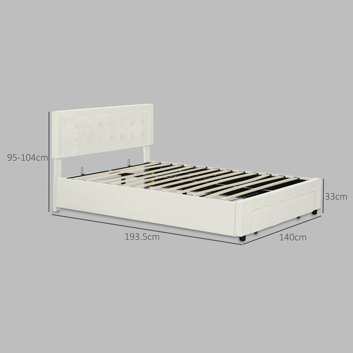 HOMCOM Double Ottoman Bed Frame, with Front Drawer - Cream