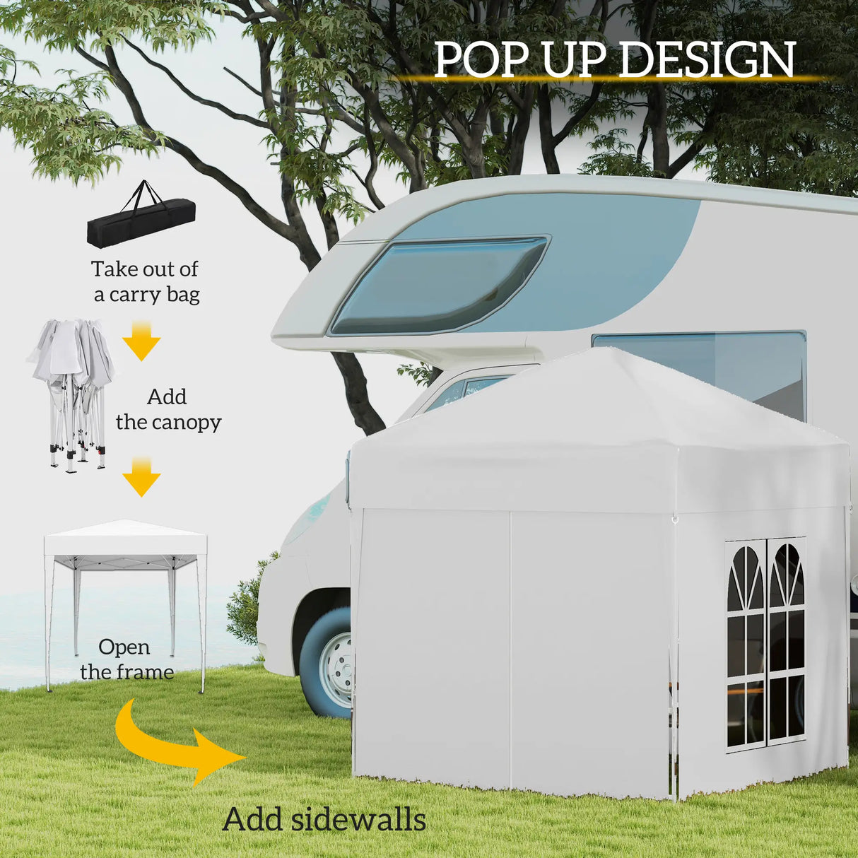 Outsunny 2 x 2 m Garden Pop Up Gazebo, Wedding Party Tent Marquee, Water Resistant Awning Canopy with Sidewalls, Windows, Carry Bag, White