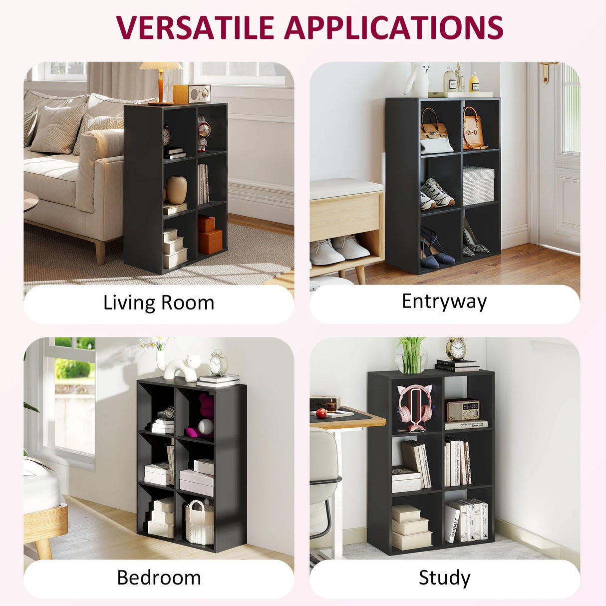 HOMCOM 6-Cube Bookshelf - Black